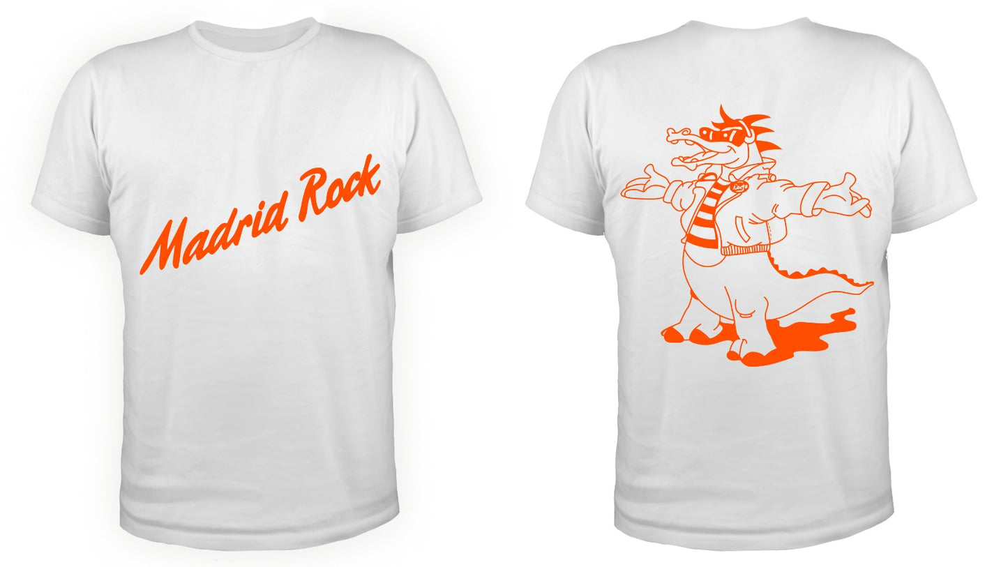 Camiseta Madrid Rock manga corta blanca con logo en naranja