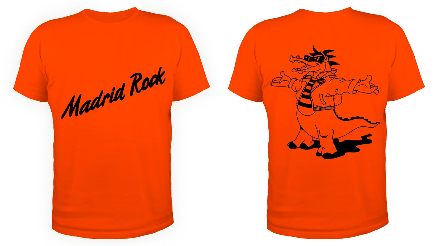 Camiseta Madrid Rock manga corta naranja con logo en negro