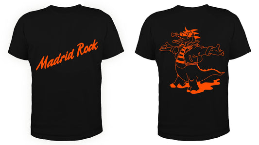 Camiseta Madrid Rock manga corta negra con logo en naranja